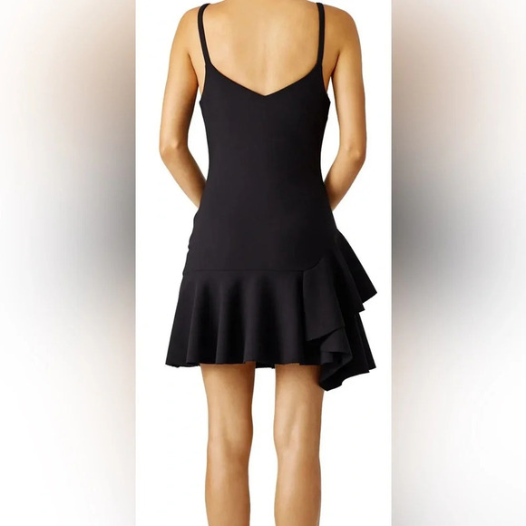 CINQ À SEPT Zahara mini Dress v-neck ruffle sleeveless designer black cocktail - Picture 2 of 10